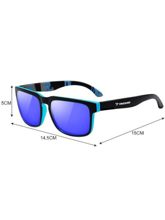 Trizand Herren Sonnenbrille mit Schwarz Kunststoff Gestell und Blau Polarisiert Spiegel Linse 00021149