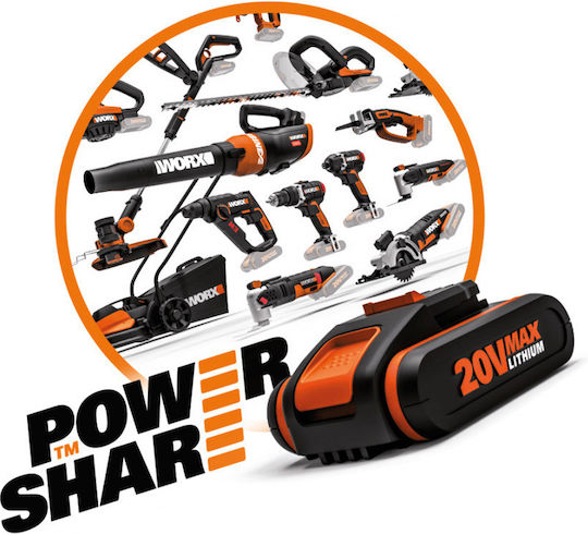 Worx WG 543E.9 Blower Handheld Battery 20V Solo with Volume Control & Maximum Air Speed 209km/h
