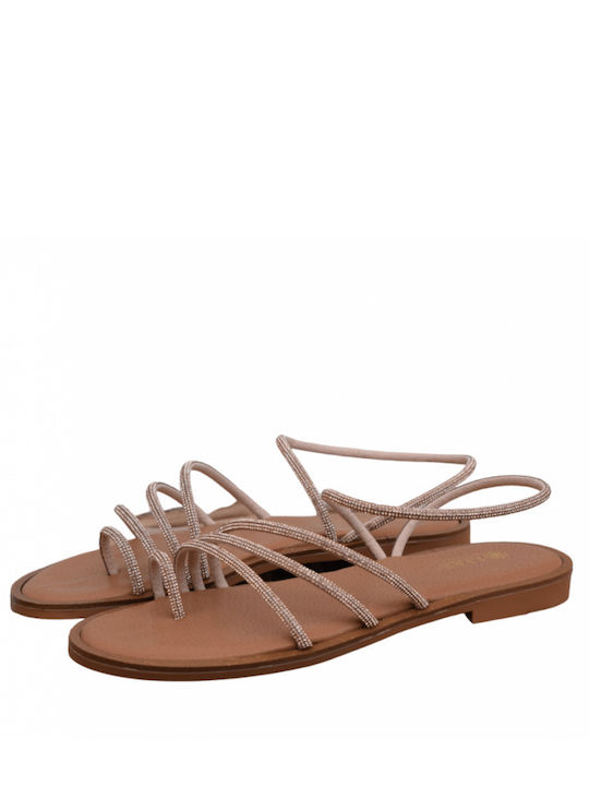 Lias Mouse Leather Women's Flat Sandals with Strap in Pink Color