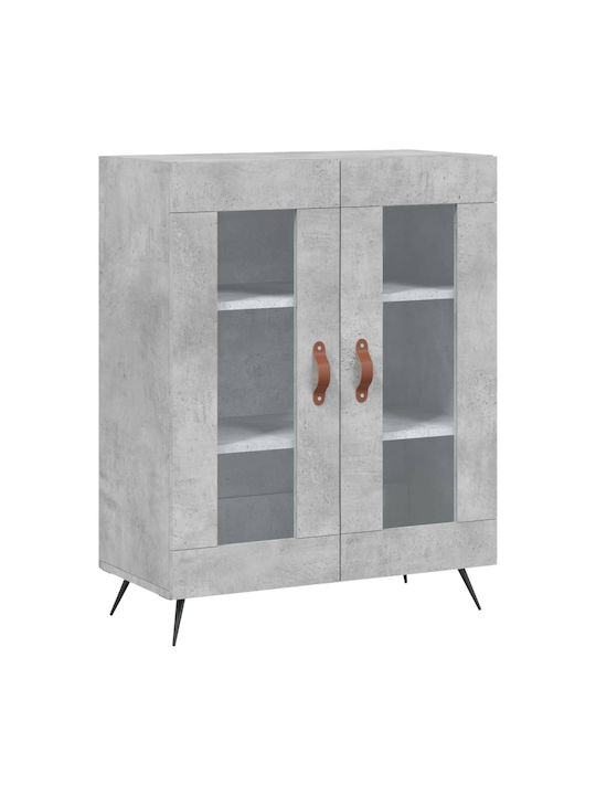 Floor-standing Living Room Display Cabinet made of Particleboard with Glass Gray 69.5x34x90cm