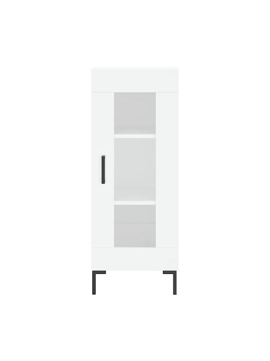 Floor-standing Living Room Display Cabinet made of Particleboard with Glass White 34.5x34x90cm