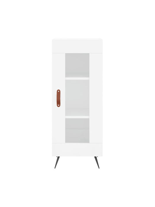 Floor-standing Living Room Display Cabinet made of Particleboard with Glass White 34.5x34x90cm