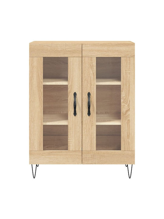 Floor-standing Living Room Display Cabinet made of Particleboard with Glass Brown 69.5x34x90cm