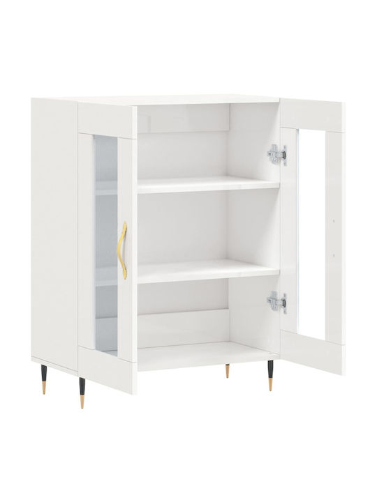 Floor-standing Living Room Display Cabinet made of Particleboard with Glass White 69.5x34x90cm