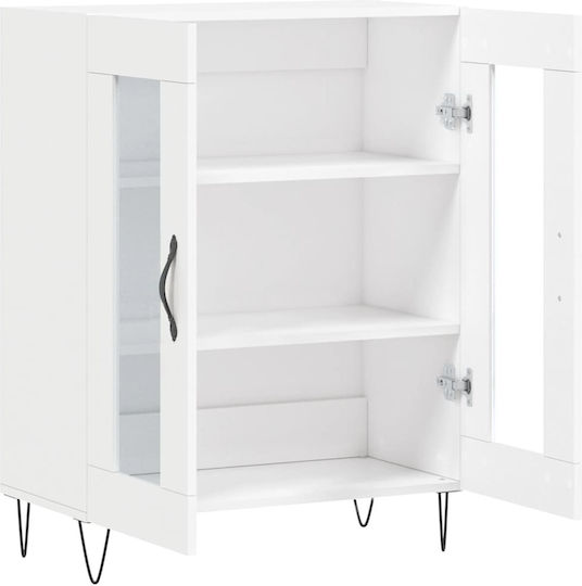 Wohnzimmer Standvitrine aus Spanplatte Weiß mit Glas 69,5 x 34 x 90 cm