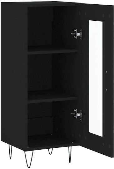 Bodenvitrine fürs Wohnzimmer aus schwarzer Spanplatte mit Glastür 34,5 x 34 x 90 cm
