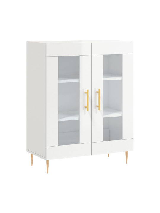 Floor-standing Living Room Display Cabinet made of Particleboard with Glass White 69.5x34x90cm