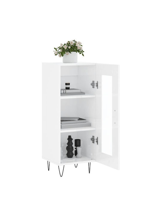 Living Room Display Cabinet from Particle Board with Windowed White 34.5x34x90cm