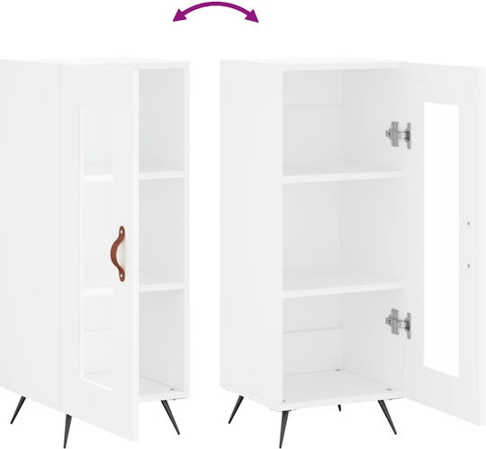 Vitrină de Podea pentru Sufragerie din Placă Aglomerată Albă cu Geam 34,5x34x90 cm