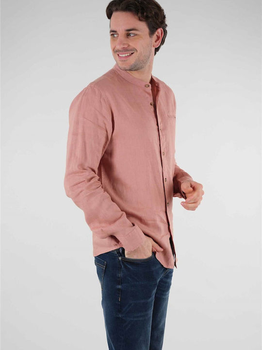 Deeluxe Men's Shirt Long Sleeve Linen Pink