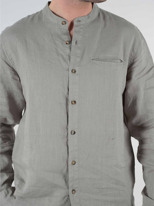 Deeluxe Men's Shirt Long Sleeve Linen Khaki