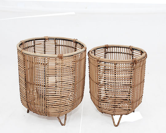 Zaros Metal Plant Pot Beige with Stand 33x33x30cm 2 Pieces