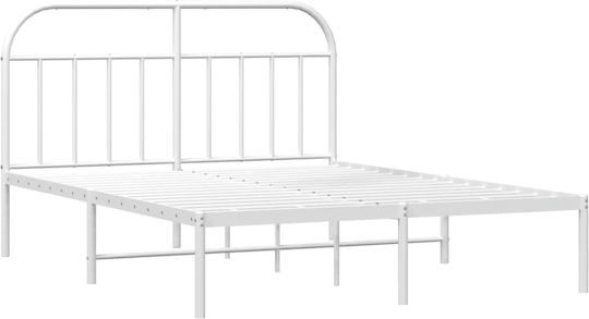 Pat King Size Metalic Alb Cu Plăci Pentru Saltea 183x213cm
