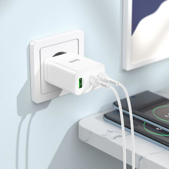 Hoco Φορτιστής Χωρίς Καλώδιο με Θύρα USB-A και 2 Θύρες USB-C 35W Power Delivery / Quick Charge 3.0 Λευκός (N33 Start)
