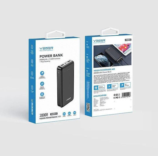 Veger VP2015 Power Bank 20000mAh with 2 USB-A Ports Black