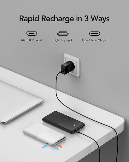 Veger S22 Външна Батерия 20000mAh 20W с 3 USB-A Изходни Порта и USB-C Изходен Порт Power Delivery / Бързо Зареждане Бяла