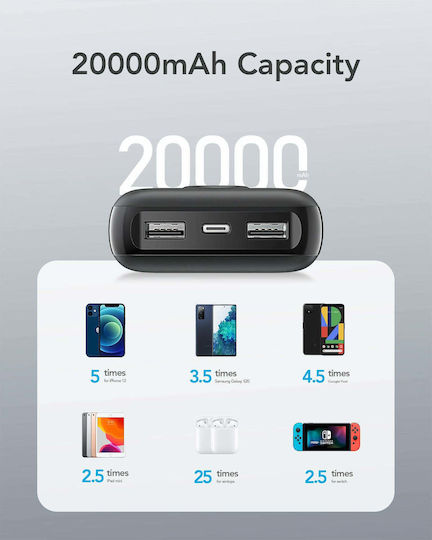 Veger VP2039 Power Bank 20000mAh 20W με 2 Θύρες USB-A και Θύρα USB-C Μαύρο