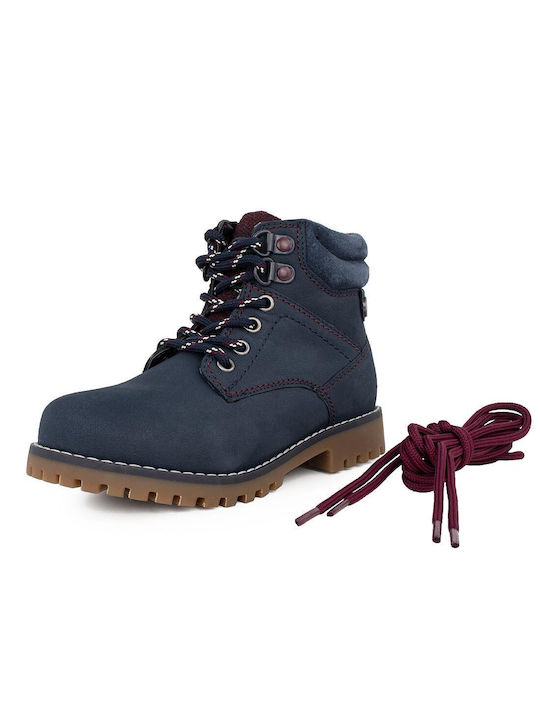 Mayoral Kids Leather Military Boots with Lace Navy Blue