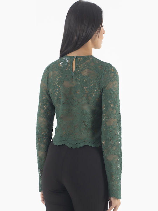 Women's Crop Top Long Sleeve Green