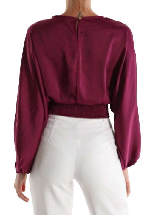 Remix Women's Summer Blouse Long Sleeve Burgundy