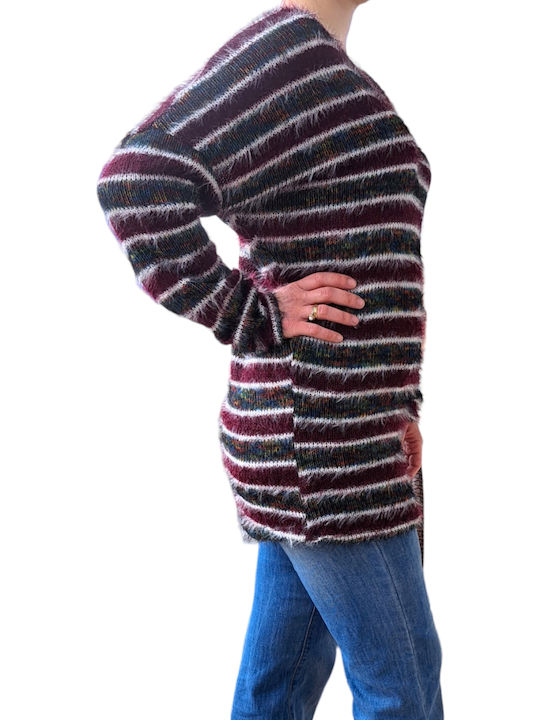 Remix Women's Long Sleeve Sweater Striped Burgundy