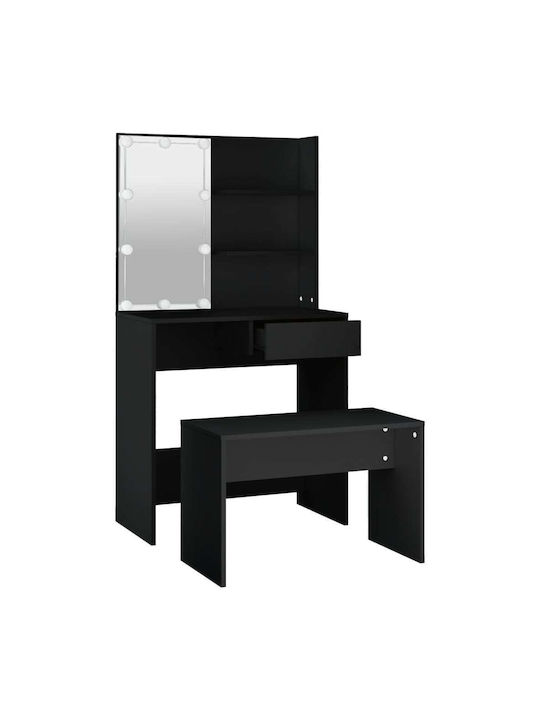 Wooden Makeup Dressing Table Black with Mirror 74.5x40x141cm