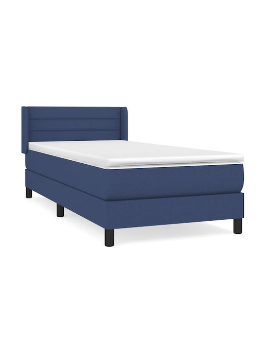 Bett Einzelbett Mit Stoff bezogen Blau mit Latten & Matratze 82x200cm