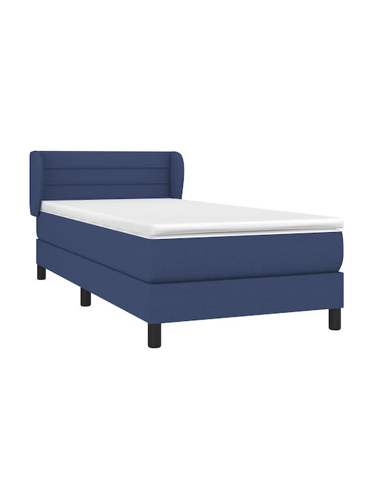 Bett Einzelbett Mit Stoff bezogen Blau mit Latten & Matratze 82x200cm
