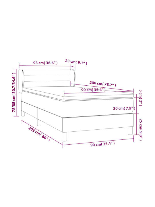 Bett Einzelbett Mit Stoff bezogen Blau mit Latten & Matratze 82x200cm
