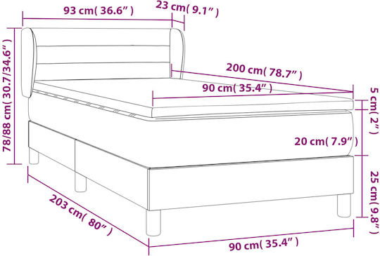 Bett Einzelbett Mit Stoff bezogen Blau mit Latten & Matratze 82x200cm