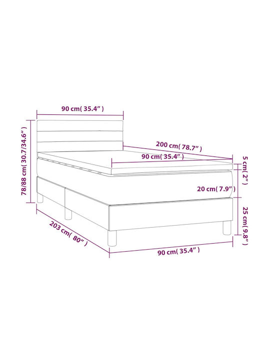 Bett Einzelbett Mit Stoff bezogen Blau mit Latten & Matratze 82x200cm