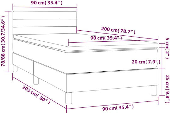 Bett Einzelbett Mit Stoff bezogen Blau mit Latten & Matratze 82x200cm