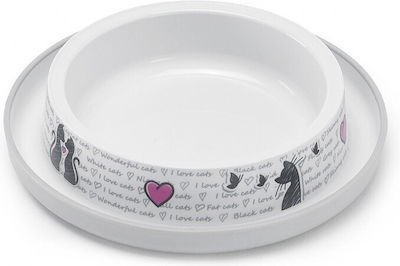 Moderna Cats In Love Plastic Cat Bowl for Food & Water White 210ml 15cm