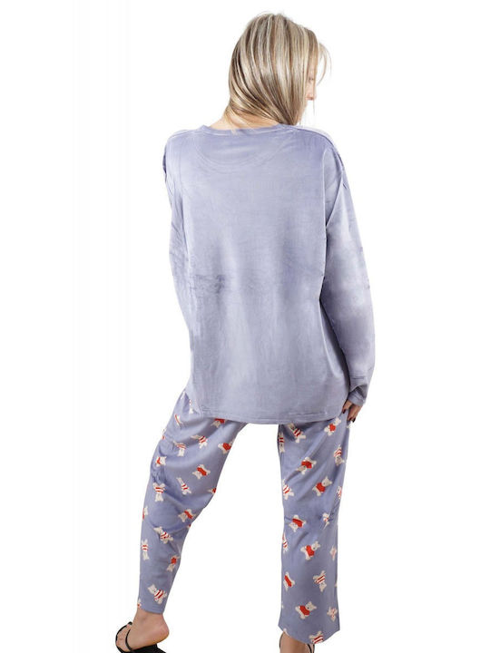 G Secret Winter Damen Pyjama-Set Vlies Lila