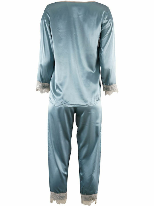 G Secret Winter Women's Pyjama Set Satin Light Blue