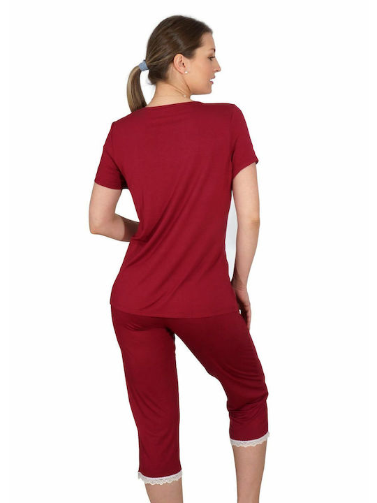 G Secret Sommer Damen Pyjama-Set Burgundisch