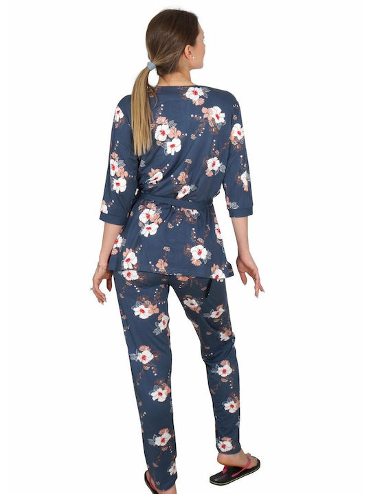 G Secret Sommer Damen Pyjama-Set Blau