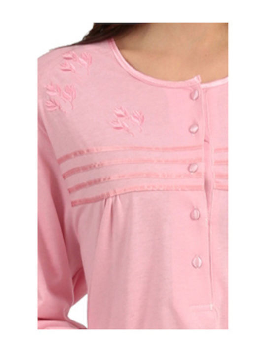 Lydia Creations Winter Cotton Women's Nightdress Pink