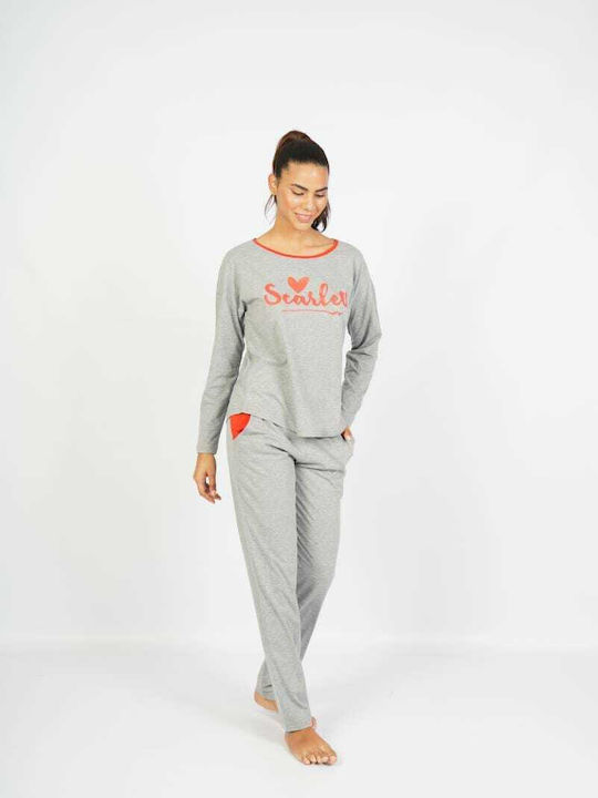 Per Mia Donna Winter Women's Pyjama Set Cotton Gray