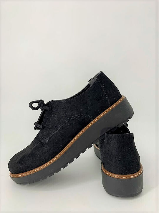 Ioannis Suede Γυναικεία Flatform Oxfords σε Μαύρο Χρώμα