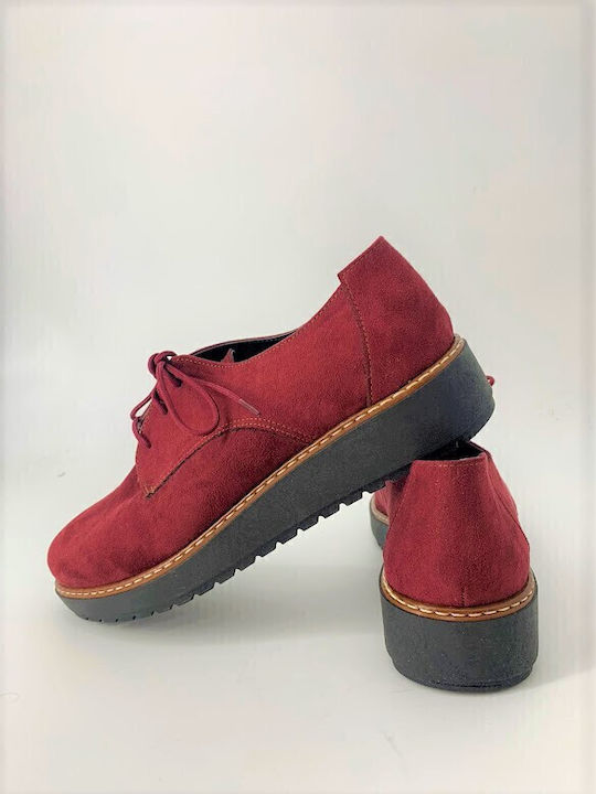 Suede Γυναικεία Flatform Oxfords σε Μπορντό Χρώμα