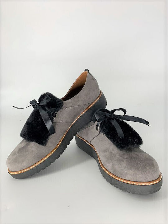 Women's Suede Flatform Oxfords Gray