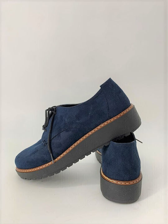 Women's Suede Flatform Oxfords Blue