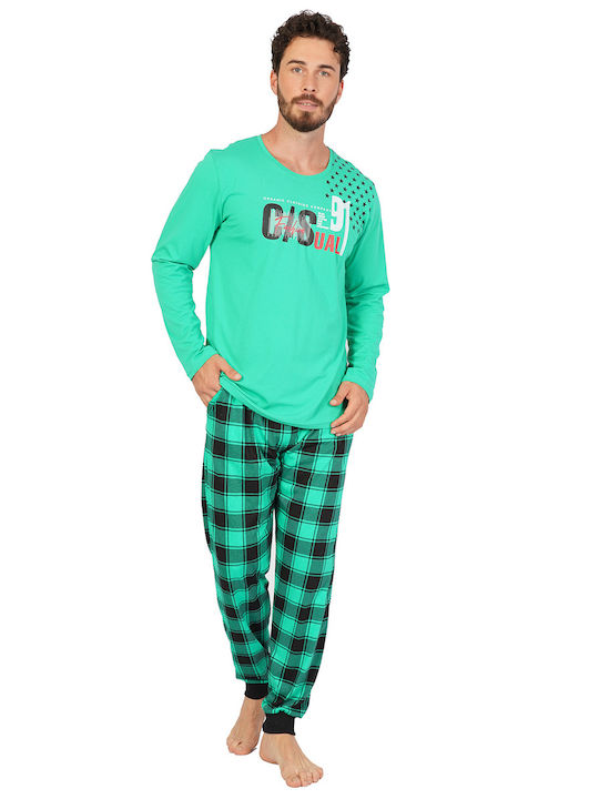 Gazzaz Men's Winter Cotton Checked Pajamas Set Green