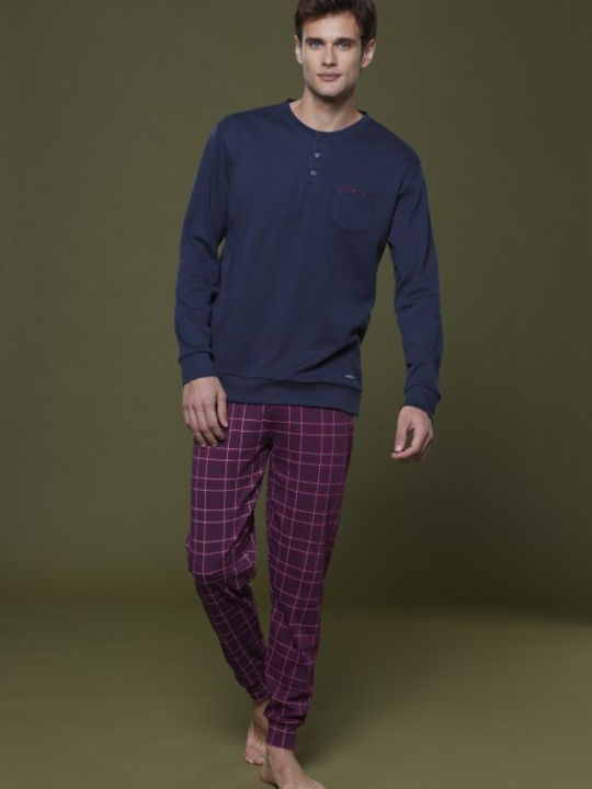 Noidinotte Men's Winter Checked Pajama Pants Blue