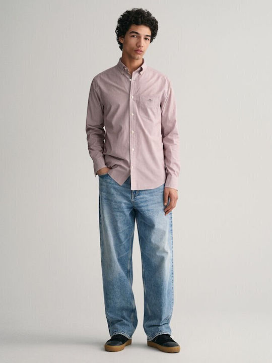 Long-sleeved Cotton Shirt Striped Red