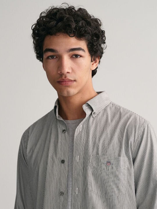 Long-sleeved Cotton Shirt Striped Black