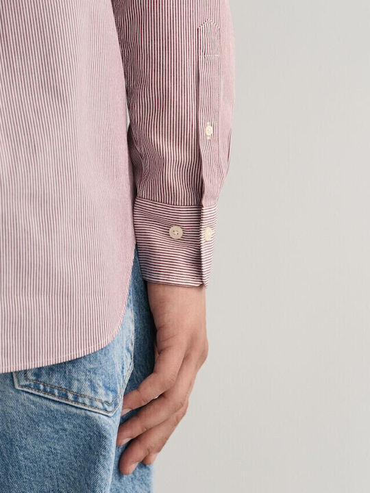 Long-sleeved Cotton Shirt Striped Red