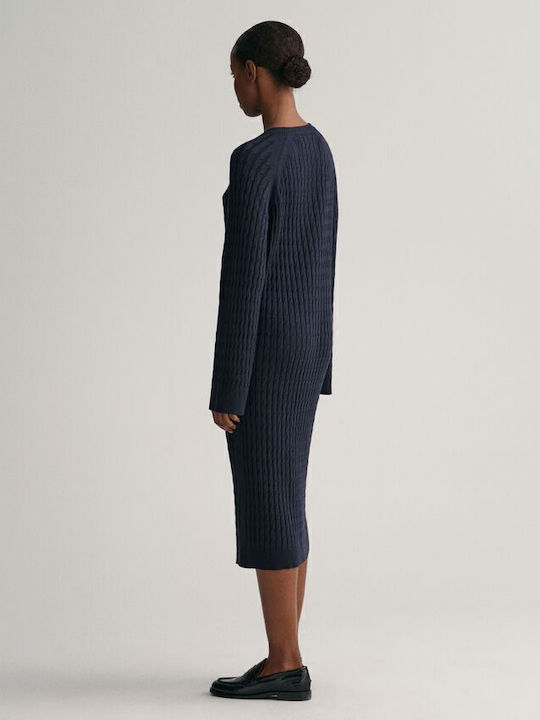 Midi Φόρεμα Πλεκτό Navy Μπλε