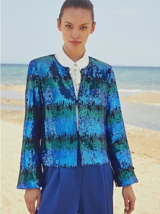 Long Women's Cardigan with Buttons Blue